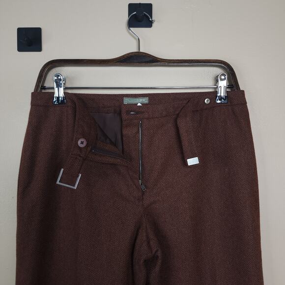 Vintage J. Crew Mid-rise Wide Leg Trousers in Brown Herringbone Print Size 6 - Picture 7 of 9